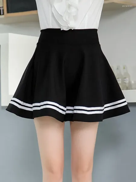 Saias verão listra estilo preto plissado senhoras mini saia mulheres elástica sexy menina curta feminina branca