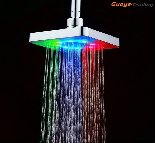 Temperaturregelung Romantisches Licht Badezimmer-Duschköpfe Selbstbetriebener Sprinkler 8 LED-Leuchten 7 Farben 6 Zoll leuchtender quadratischer Kopf 5963688