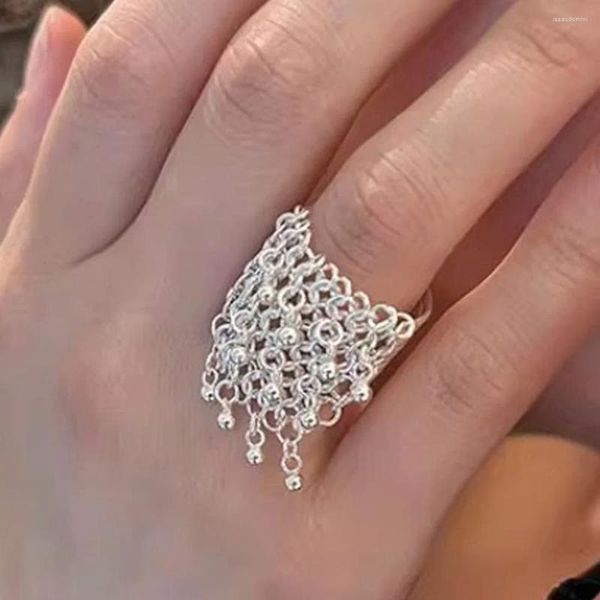 Anéis de cluster BF Club 925 Sterling para mulheres moda geométrica artesanal irregular sino borla anel festa presente de natal