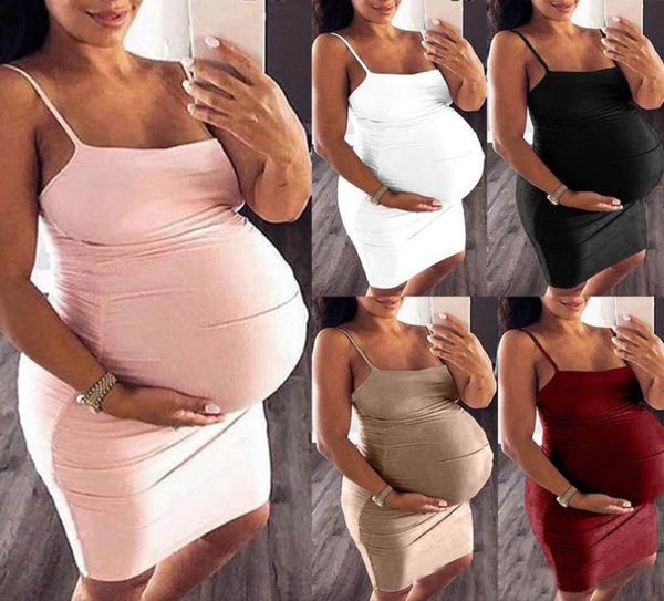 Roupas para mulheres grávidas sólido sem mangas vestido de maternidade grávida adereços bodycon casual mini vestidos drop1535003