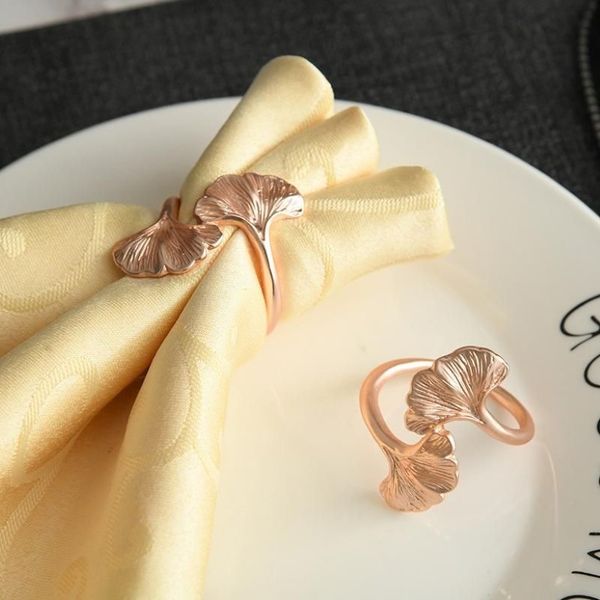 10 peças anel de guardanapo de folha de damasco em ouro rosa de metal suporte de decoração de mesa para banquetes de casamento ocidentais etc.