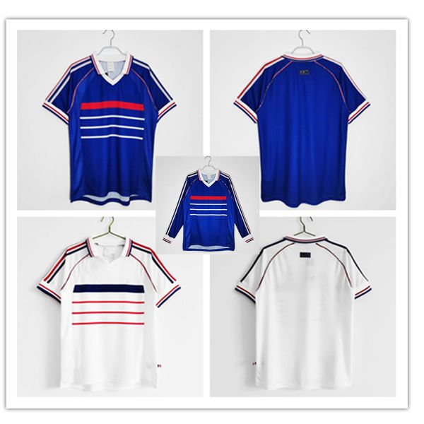 1998 frança casa de manga curta retro camisa de futebol uniforme da equipe de treinamento esportivo zidane camisa de futebol masculina uniforme de jogo personalizado