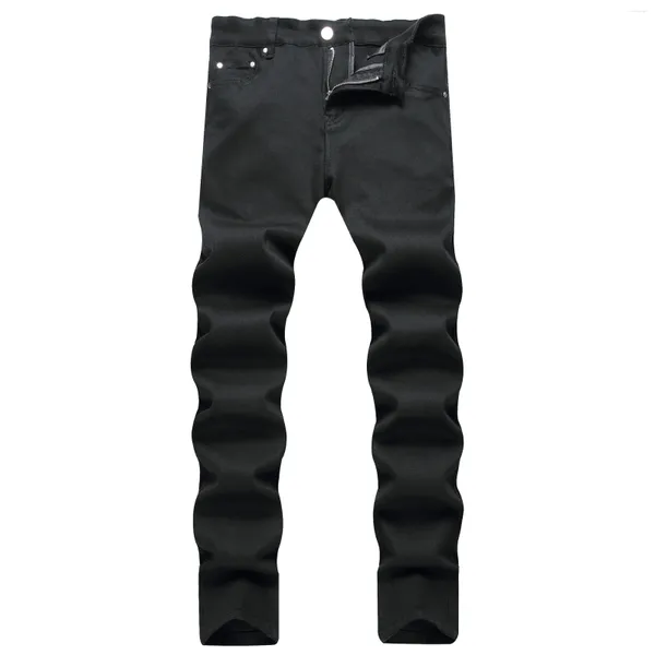 Jeans masculinos Primavera Homens Preto Slim Fit Design Básico Calças Elásticas Cinco Bolsos Casual Denim