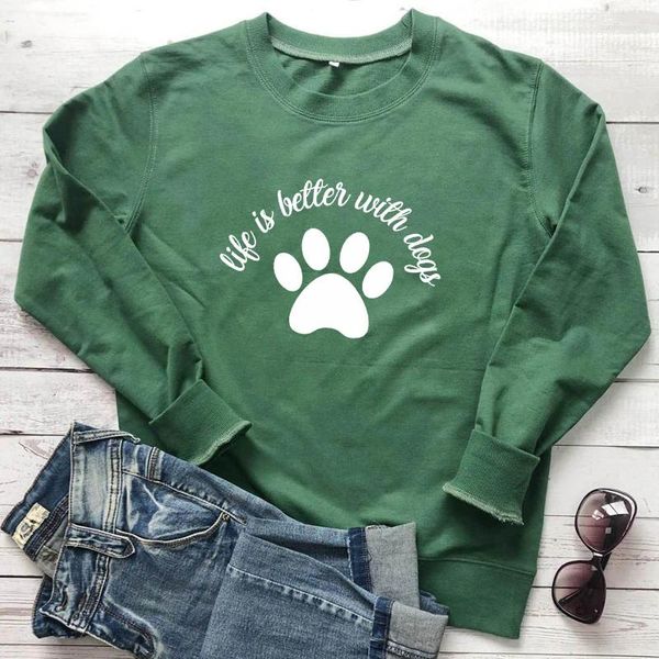 Damen-Kapuzenpullover, lustige Hunde-Mama-Geschenkpullover, süße Damen-Langarm-Grafik-Sweatshirts für Haustierliebhaber, Life Is Better With Dogs-Sweatshirt