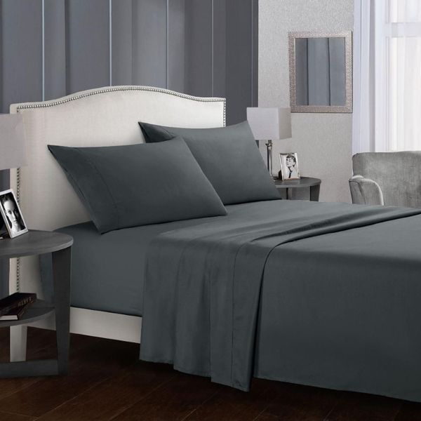 Set biancheria da letto in colore puro Biancheria da letto breve Lenzuolo piatto Lenzuolo con angoli Queen King Size Grigio Morbido e confortevole set letto bianco265B