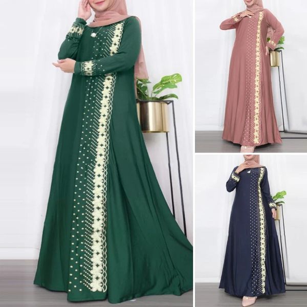 Damen Vintage Blumendruck Langes Kleid Herbst Langarm Langarm Langes Kleid Muslimisches Slipkleid Lang ISIS