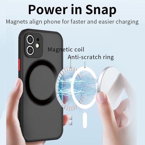 2024 Magnet Wireless Charging Matte Clear Cases para iPhone 15 14 Plus 13 12 11 Pro Max Samsung S24 S23 S22 Skin Feel Silicone Lente Protetor Capa