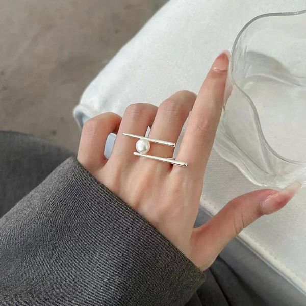 Кольца-кластеры из стерлингового серебра 925 пробы с уникальной линией жемчуга для женщин, женские ювелирные изделия, кольцо ручной работы с открытым пальцем, модный подарок на день рождения для вечеринки