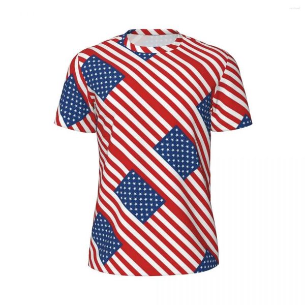 Camiseta masculina com bandeira dos EUA, camisa listrada com estampa esportiva, manga curta, secagem rápida, verão, y2k, casual, tamanho grande