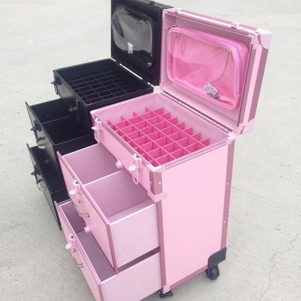 Malas Mulheres Moda Rosa Carrinho Cosmético Rolando Bagagem Homens Luxo Preto Unhas Maquiagem Toolbox Beleza Tattoo Suitcase326w