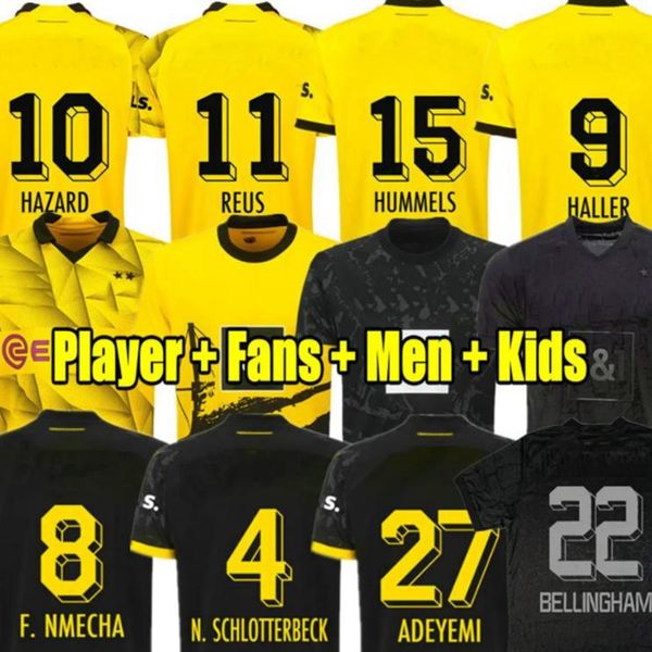 23 24 Jerseys REUS Dortmunds 2023 2024 Borussia Futebol HALLER Camisa de Futebol BELLINGHAM NEONGELB HUMMELS BRANDT Homens Crianças Kit Especial Todo Preto Maillot De Foot