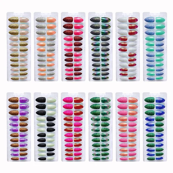 Toptan Çift Renkli Yanlış Tırnaklar 24 İpuçları Badem Şekli Moda Tırnak Sanat Araçları Güzellik Spa Jöle Tutkal Sticker ile Yanlış Tırnak Etiketleri