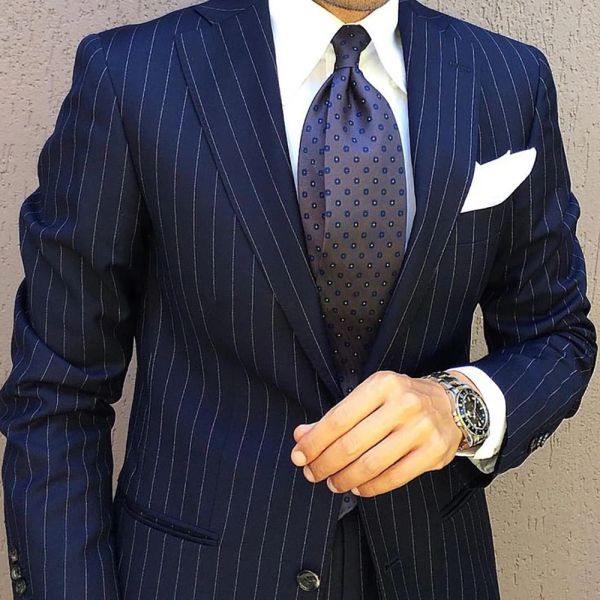 Ternos masculinos blazer listra azul marinho entalhado lapela único breasted casamento terno roupas de luxo masculino traje homme fino ajuste
