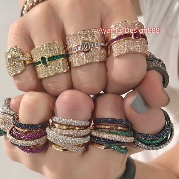 INS Heißer Verkauf Europäischen Stil Luxus Grün Diamant Ring VVS Moissanite Diamant Reales Gold Überzogene Finger Ring Frauen Schmuck