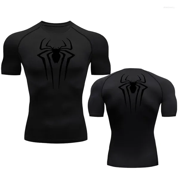 Мужские футболки, летняя футболка с коротким рукавом, компрессионная рубашка, быстросохнущая, дышащая, топ для фитнеса, спортивная черная спортивная одежда 4XL