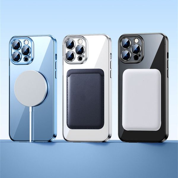 Magsafe Luxus magnetische kabellose Lade-Telefonhüllen für iPhone 15 14 13 12 11 Pro Max Samsung S24 S23 S22 transparente Silikon-Objektivschutzhülle DHL-frei