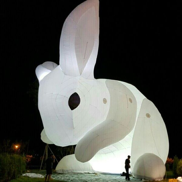 Atacado gigante 6m (20 pés) com soprador inflável coelho modelo coelhinho da páscoa invade espaços públicos ao redor do mundo com luz LED