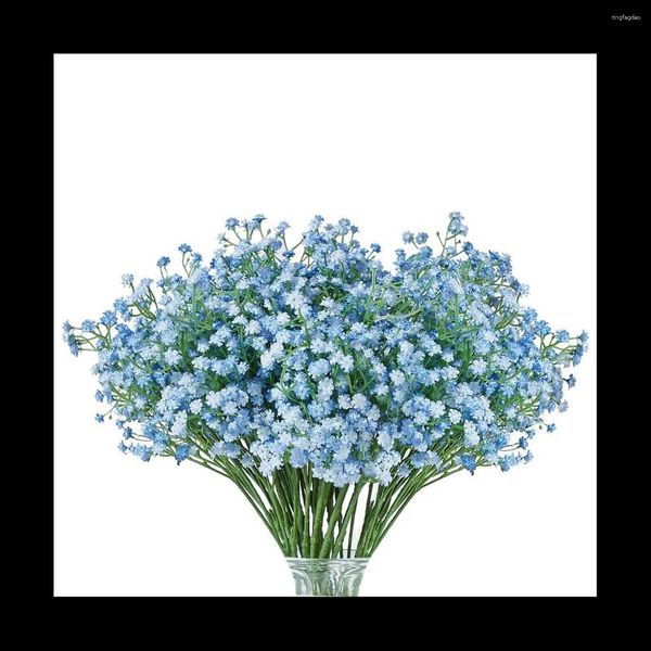 Fiori decorativi 12 pezzi Baby Breath Gypsophila Piante artificiali Decorazione della festa nuziale Real Touch Giardino domestico fai da te (Azzurro cielo)