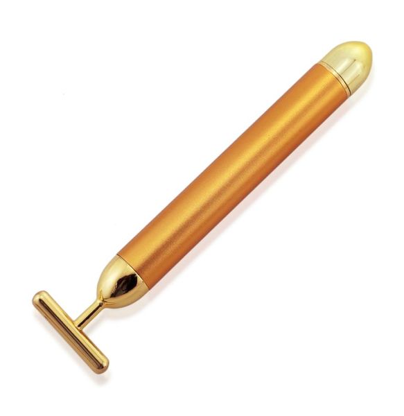 Rullo per il viso energetico in oro 24k Rulli per il sollevamento del viso Anti rughe T Bar Dispositivo per il rafforzamento della pelle con massaggio vibrante per il viso Cura della bellezza3061984