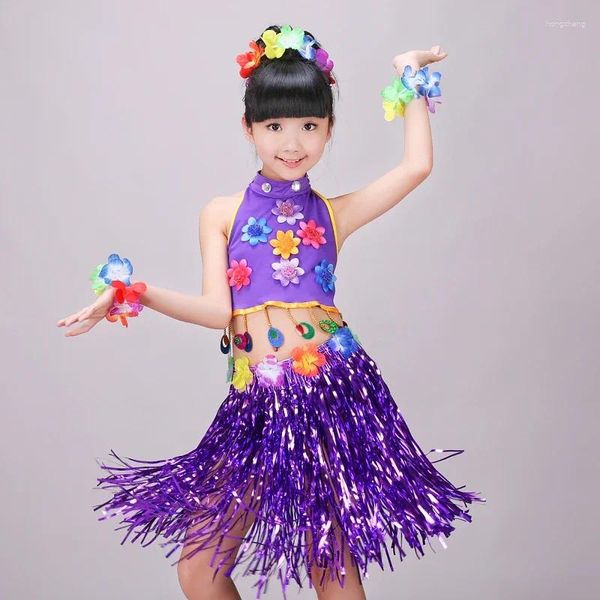 Bühnenkleidung Die Tankstelle in Hawaii Kinder Lateintanz Hula Kostüme Tisch Prinzessin Kleid Rock