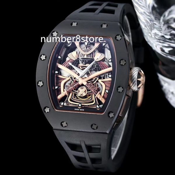 RM47 Orologio da uomo automatico sportivo in ceramica nera quadrante scheletrato Orologio da polso tonneau svizzero Cristallo di zaffiro Orologi di lusso impermeabili 9 colori