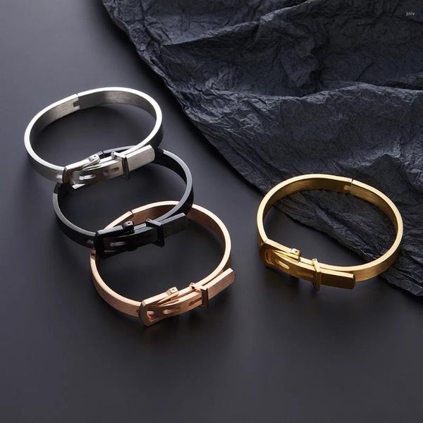 Bangle luxo ajustável cinto fivela de pulso pulseiras de aço inoxidável jóias para mulheres presentes do dia dos namorados masculino