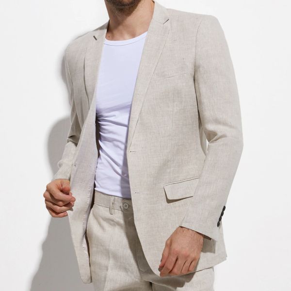 Abiti Ideali Abiti in lino grigio sabbia Abiti su misura da uomo Abiti da sposa su misura da spiaggia estivi slim fit grigi per uomo Abito MTM traspirante