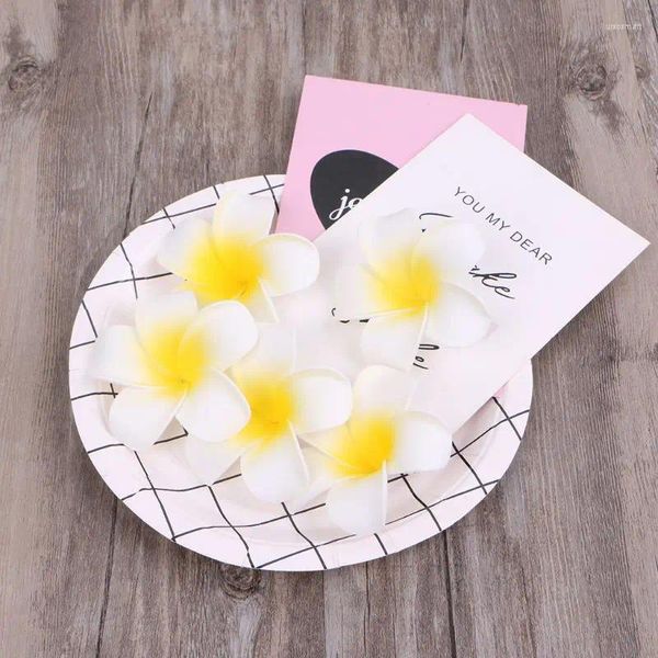 Flores decorativas 5 peças plumeria espuma havaiana frangipani flor festa de casamento decoração grampo de cabelo