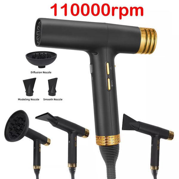 Secador de cabelo profissional sem escova, 110000rpm, soprador de íon negativo, alta velocidade, salão de beleza, eletrodomésticos, ferramentas de cuidados 240305