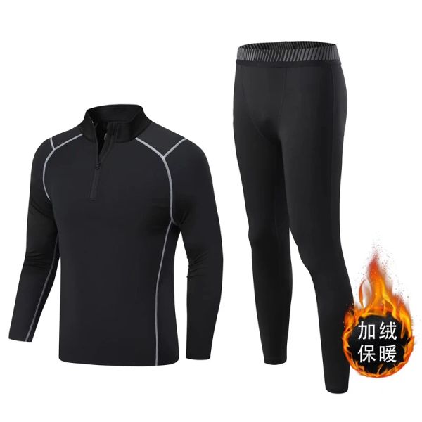 Unterwäsche Winter -Fitness -Training Herren -Jogging -Anzug Kinder im Freien Jogging tragen thermische Unterwäsche Fleece warmer Schweißanzug Laufen Männer