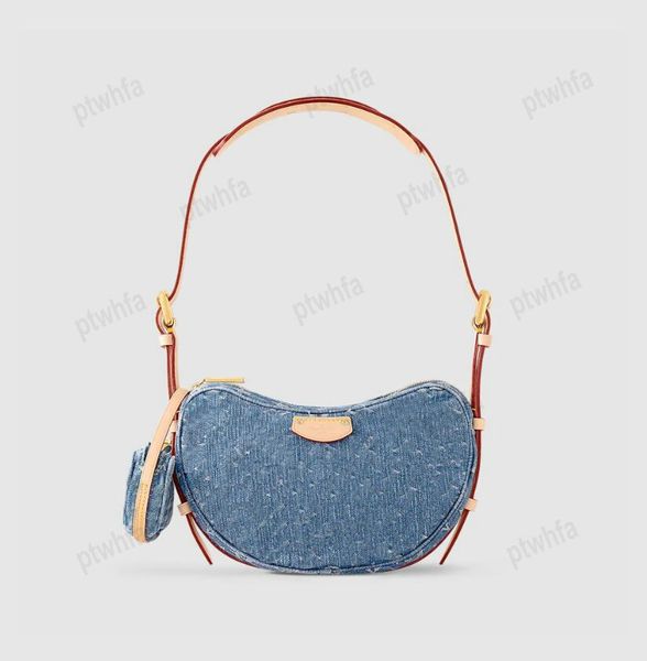 2024ss Designer Croissant-förmige Umhängetasche Damen Blue Denim Handtasche Croissant Mm 2pc Umhängetasche mit Mini-Geldbörse mit Reißverschluss Münztasche M46856 M46828