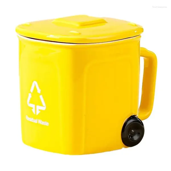 Kupalar, kapaklı komik seramik kupa yenilik geri dönüşüm kutusu espresso çöpü kahve için içme kolunu şekillendirebilir
