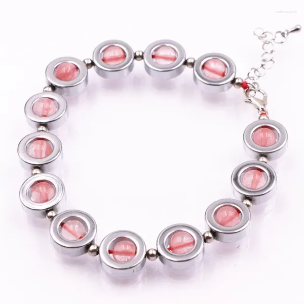 Charme pulseiras encantos pulseira artesanal para mulheres pedra natural hematita 12mm cristal redondo grânulos cordão pulseira jóias 7.5 polegadas a571