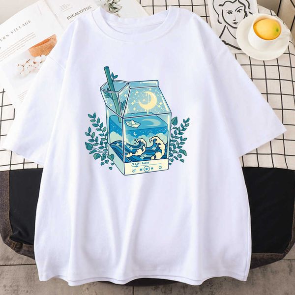 Milk Box Moonlight Waves Stampe T-shirt da uomo_yythk