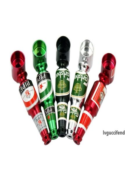 Piccola bottiglia di birra Pipa da fumo in metallo Pipa da fumo elegante di dimensioni mini Tubi con filtro per fumo di tabacco Bruciatore a nafta portatile Accessorio per fumatori7446799