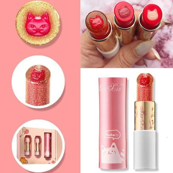 3 pz/set Gelatina Rossetto Cat Balsamo per labbra Impermeabile a lunga durata Idratante in cristallo 240301