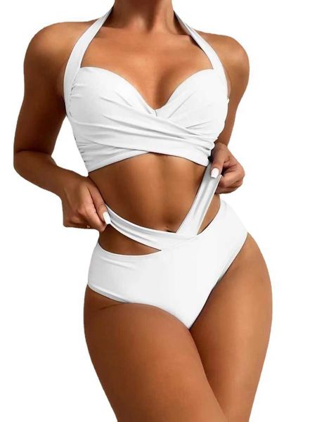 Costume da bagno bikini da donna, bikini diviso, vestibilità slim, sexy, in seta di ghiaccio solida