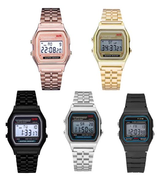 Многофункциональные WR F91W F91W Модные ультратонкие часы с металлическим ремешком для часов LED Change Watch Sport A159W Мужчины Женщины Спортивные часы Watch1125125
