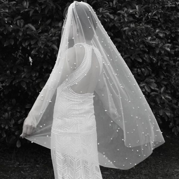 Brautschleier Kurzer Hochzeitsschleier mit Perlen Elegant 120 cm Eine Schicht Perle Metallkamm Braut Veu de Noiva229j