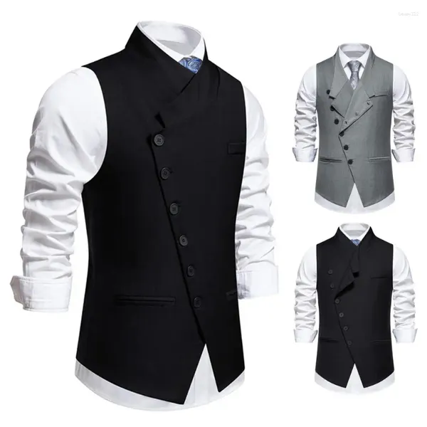 Gilet da uomo Gilet da lavoro Slim Fit Matrimonio senza maniche con colletto a bavero inclinato Gilet monopetto per la festa