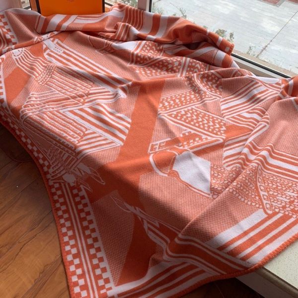 Cobertor design de lã real sinalização de caxemira h padrão de cinto de sela vêm tags cobertores para camas sofá xadrez tecido ar condicionado273p