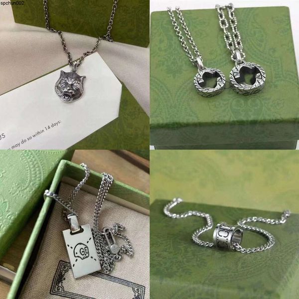 2024Hohe Qualität Designer Halskette 925 Silber Kette Herren Damen Doppelring Halsketten Anhänger Schädel Tiger mit Buchstabe Mode Geschenk Schmuck Qhlo