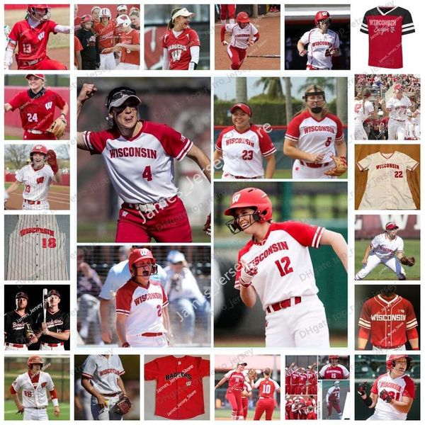 Maglia universitaria personalizzata UW Softball Baseball cucita 1 TESSA MAGNANIMO 2 MEGAN DONAHUE 4 MORGAN KUMMER 5 MADDIE SCHWARTZ GRACE OBRIEN CHRISTAANA ANGELOPULOS Maglie