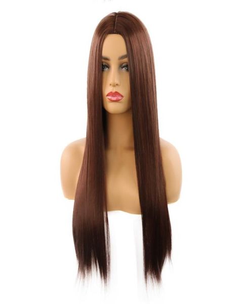 Парики из натуральных волос Европейская и американская мода средней точки женский длинный прямой стиль дизайн многоцветный опционально Spot9736800