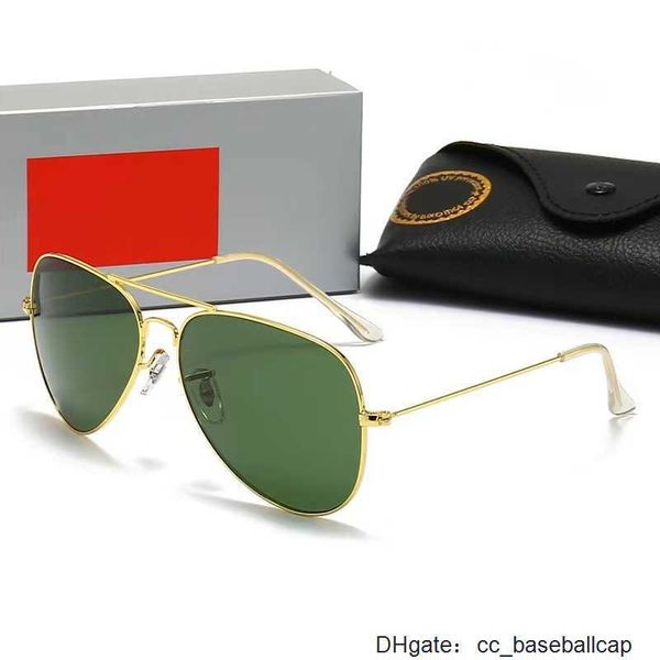 Occhiali da sole da aviatore firmati per uomo Ray Ban Occhiali da donna Protezione UV400 Tonalità di vetro Lenti in vero vetro Montatura in metallo dorato Guida da pesca con scatola r3026 WDM5