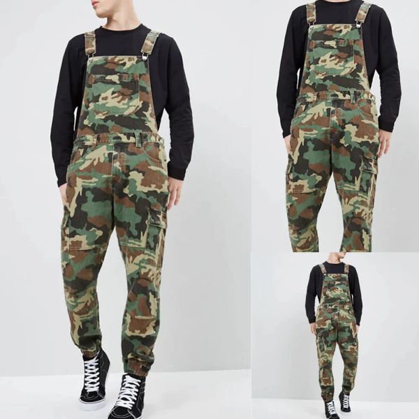 Camouflage Jeans Herbst Herren Overalls 2023 Männer Casual Lose Lange Denim Hosen Splice Gerade Strampler Plus Größe Lange Jeans