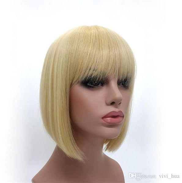 XT792 Lady GaGa039s penteado cheio de renda perucas de cabelo humano loiro reto curto bob com franja sem cola para mulheres brancas sintéticas 7026744