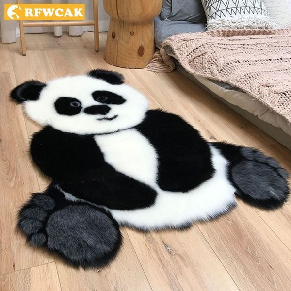 Panda padrão shaggy tapete imitação de pele de couro forma animal área tapetes para sala estar tapete crianças quarto decor279c