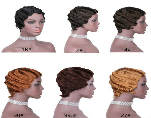 Ocean Wave Kurze Indische Echthaarperücke Günstige Maschinell Hergestellte Pixie Cut Finger Wave Glueless Bob Perücken Für Schwarze Frauen 1B 2 4 27 31637073