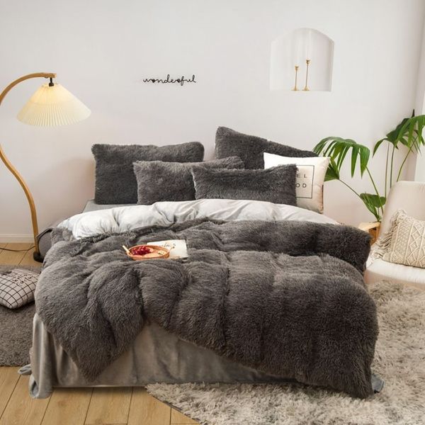 Vierteilige warme Plüsch-Bettwäsche-Sets, King-Size-Bett, luxuriöser Bettbezug, Kissenbezug, Bettbezug, Marke, Bettdecken-Sets, hohe Quali246z